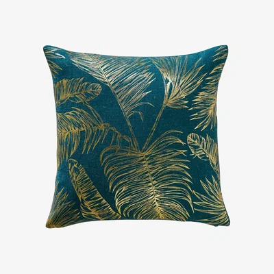 Dunelm Tropical Leaf Teal Cushion Cover Teal (Blue)