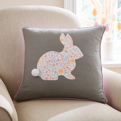 Dunelm Easter Bunny Printed Cushion 43x43 Grey