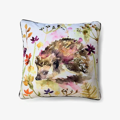 Dunelm Jennifer Rose Hedgehog Velvet Square Cushion White