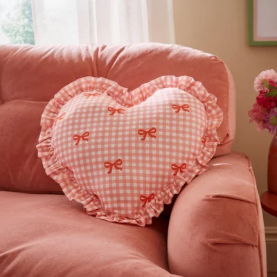 Dunelm Bow Heart Shaped Cotton Cushion