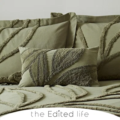 Dunelm Tufted Leaf 100% Organic Cotton Cushion Olive (Green)