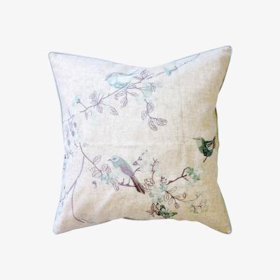 Dunelm Beautiful Birds Duck-Egg Cushion Cream