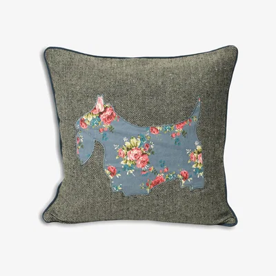 Dunelm Sweet Cottage Scottie Cushion Blue