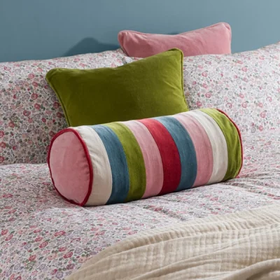 Dunelm Clara Multicoloured Stripe Velvet Bolster Cushion