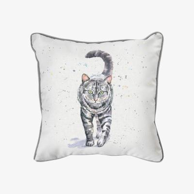 Dunelm Aquarelle Tabby Cat Cushion MultiColoured
