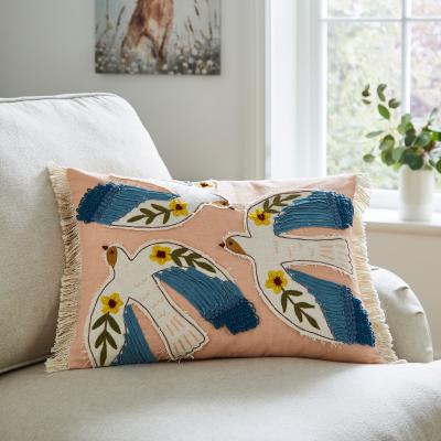 Dunelm Heart Soul Applique Birds Cushion, 30x50 Peach