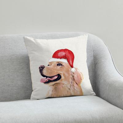 Dunelm Golden Retriever Christmas Hat Cushion White, Brown and Red