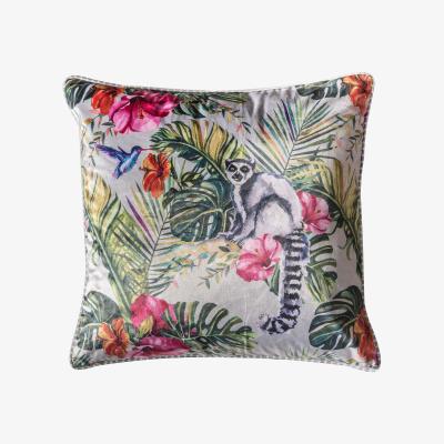 Dunelm Tropical Lemur Velvet Cushion Silver
