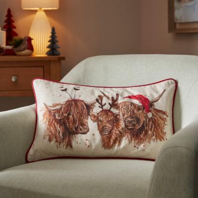 Dunelm Christmas Highland Cow Rectangular Cushion