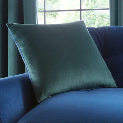 Dunelm Reversible Peacock Green and Navy Velour Cushion Green and Navy