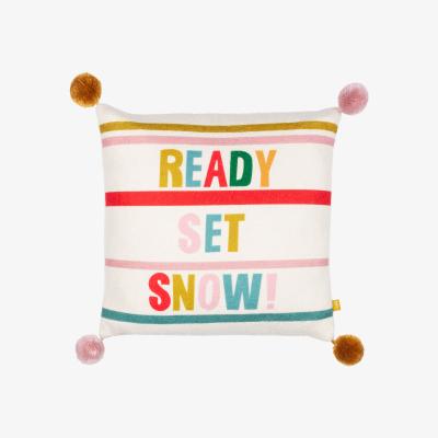 Dunelm Pompoms Ready Set Snow Cushion Pink/Red/Green