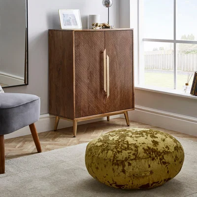 Dunelm Crushed Velvet Ochre Floor Cushion Yellow