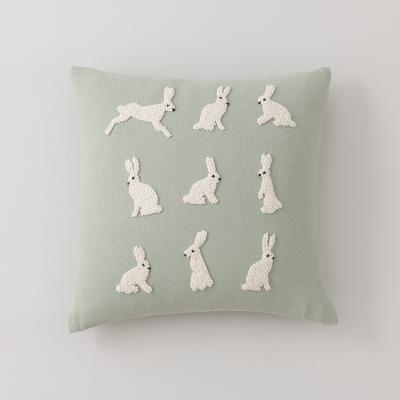 Dunelm French Knot Hares Cushion Sage