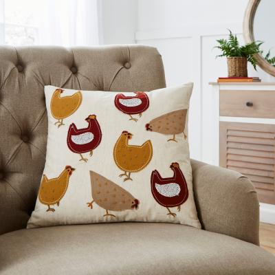Dunelm Embroidered Chickens Cushion Natural