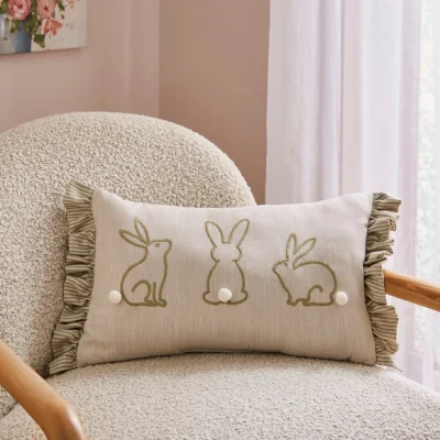 Dunelm Three Bunnies Frilled Rectangle Cushion