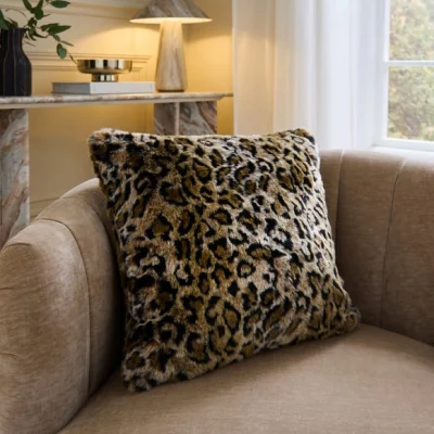 Dunelm Leopard Print Faux Fur Square Cushion