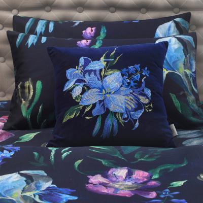 Dunelm Avery Green Sinama Navy Velvet Cushion Navy (Blue)