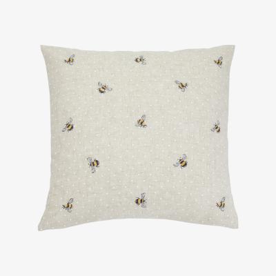 Dunelm Embroidered Bees Natural Cushion Grey, White and Yellow