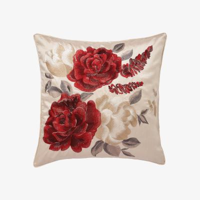 Dunelm Embroidered Rose Cushion Dark Red