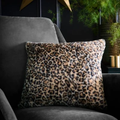 Dunelm Fusion Leopard Faux Fur Square Cushion