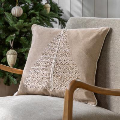 Dunelm Nordic Noel Single Tree Square Cushion Brown