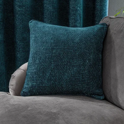 Dunelm Chenille Geo Peacock Cushion Green