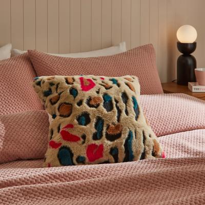 Dunelm Leopard Faux Fur Square Cushion Magenta