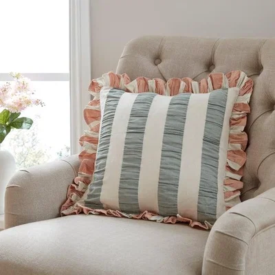Dunelm Seersucker Stripe Frill Cotton Square Cushion