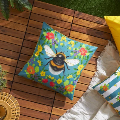 Dunelm Bee Teal Outdoor Square Cushion
