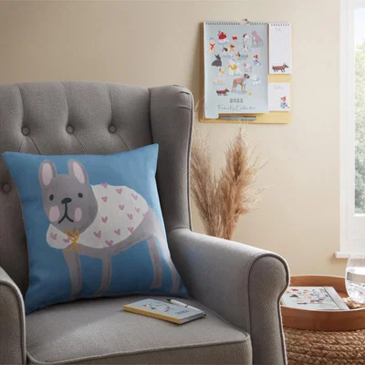 Dunelm Frenchie Cushion MultiColoured