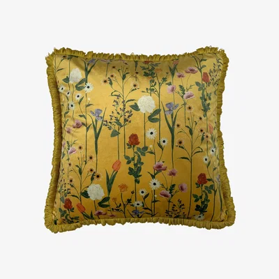 Dunelm Furn. Fleura Ochre Cushion Yellow, Green and Pink