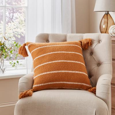 Dunelm Stripe Woven Tassel Square Cushion Caramel
