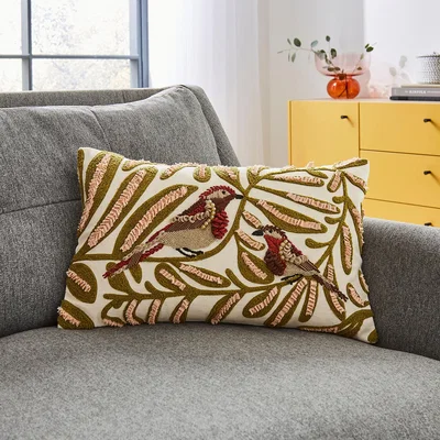 Dunelm Deco Birds Cushion Green