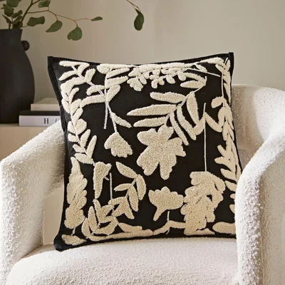 Dunelm Floral Square Cushion Black