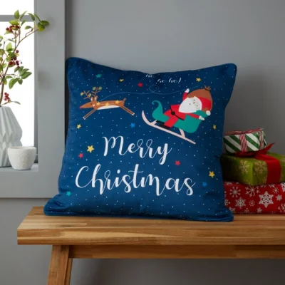 Dunelm Catherine Lansfield Santas Christmas Wonderland Cushion Navy