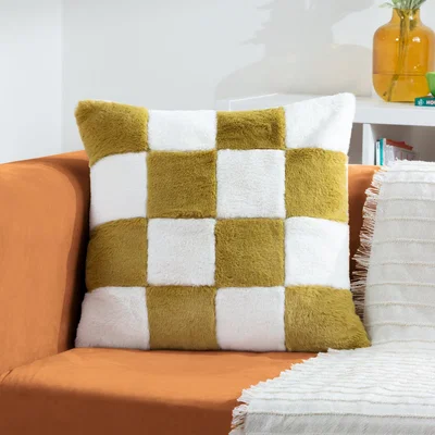 Dunelm Heya Home Cozee Check Square Cushion Olive (Green)