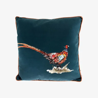 Dunelm Meg Hawkins Pheasant Cushion Blue