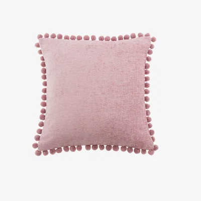 Dunelm Chenille Square PomPom Cushion Pink