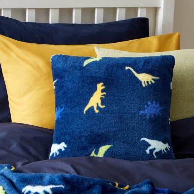 Dunelm Blue Dino Cushion Navy/Yellow