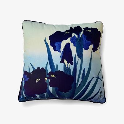 Dunelm Ohara Koson Iris Flowers Velvet Square Cushion Blue