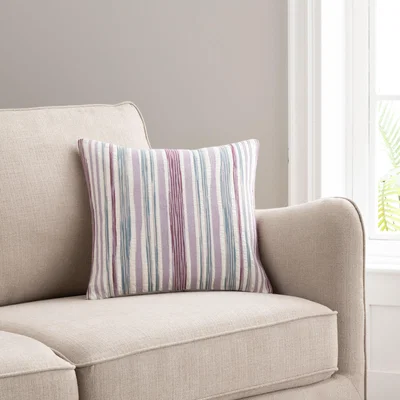 Dunelm Stripe Embroidery Cushion Purple