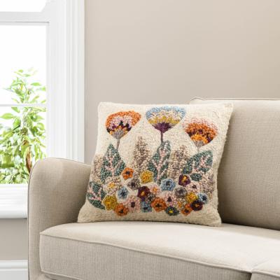 Dunelm Hand Knotted Wool Floral Cushion MultiColoured