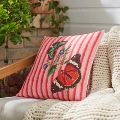 Dunelm Striped Butterflies Outdoor Square Cushion