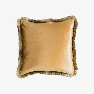 Dunelm Fringed Velvet Cushion Ochre (Yellow)