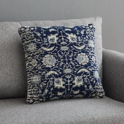 Dunelm Blue Global Chenille Cushion Navy Blue/White