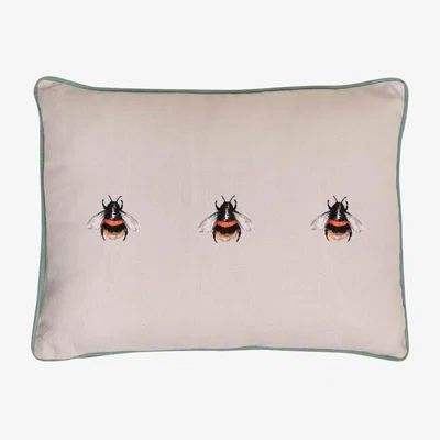 Dunelm Meg Hawkins Bee Rectangular Cushion with Wooden Buttons Cream