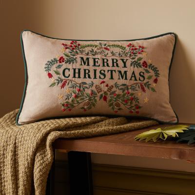 Dunelm Winter Solstice Merry Christmas Cushion Brown/Green