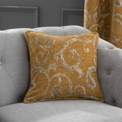 Dunelm Chenille Scroll Cushion Ochre