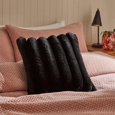 Dunelm Ribbed Fur Square Cushion Black