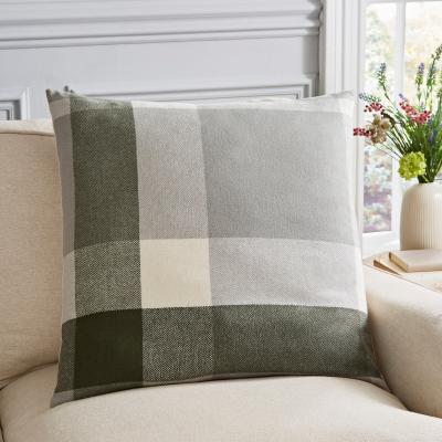 Dunelm Deddington Checked Square Cushion Olive